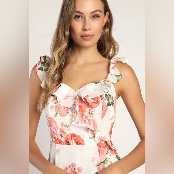 Lulus Radiant Evening White Floral Print Ruffled Sleeveless Maxi Dress - Picture 2 of 9